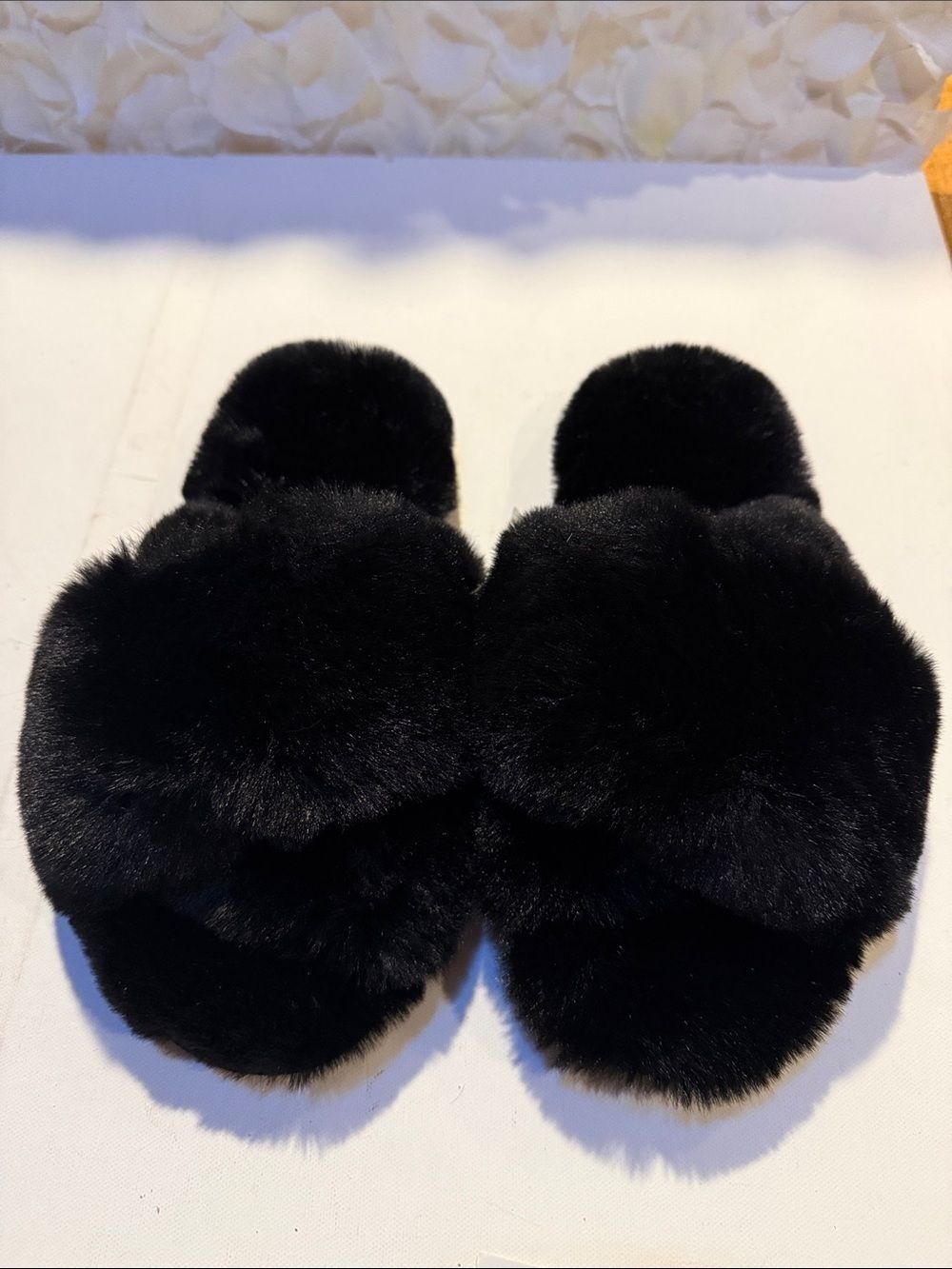 aerie Black Faux Fur Slide Slippers